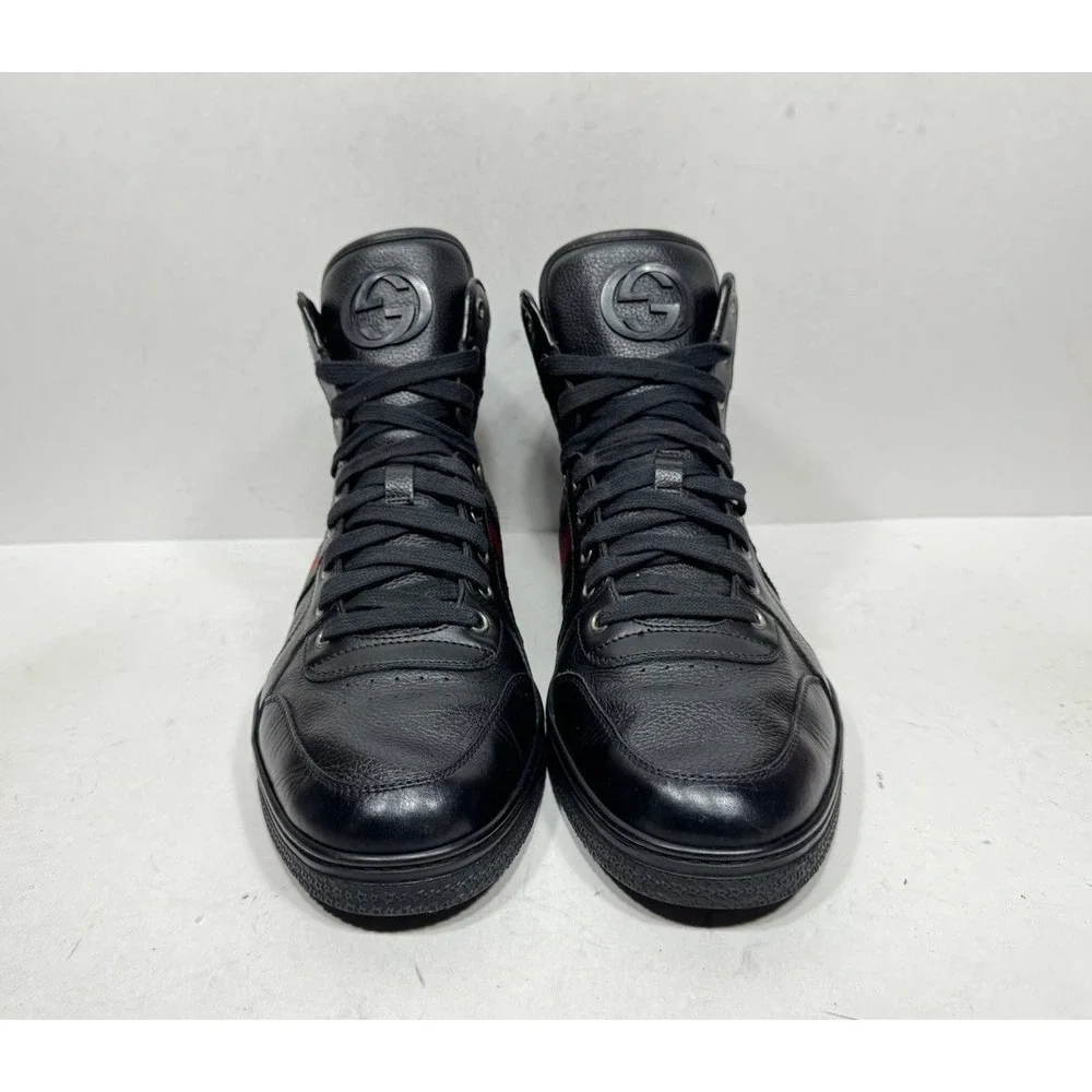 Gucci Web High Sneakers GG Black Leather High Top Men's Size 10 US / 9 G Shoes‎